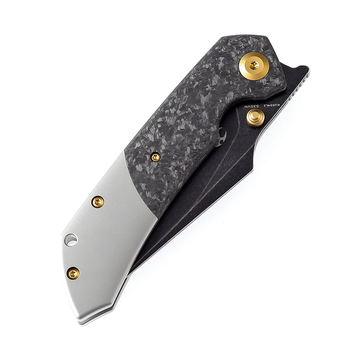 KANSEPT Fenrir --Left Handed Flipper Knife Shred Carbon Fiber+ Titanium  Handle (3.48'' CPM-S35VN Blade) Greg Schob Design -K1034L1