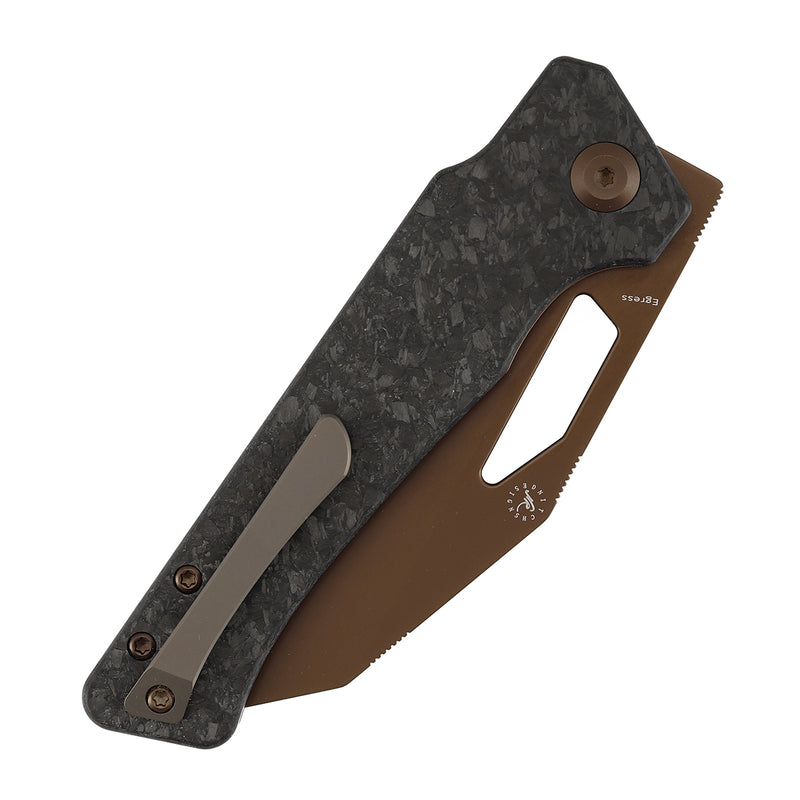KANSEPT Egress Front Flipper Shred Carbon Fiber Handle (3.47" Rose Gold Coated CPM S35VN Blade) Nitch Designs-K1033A3