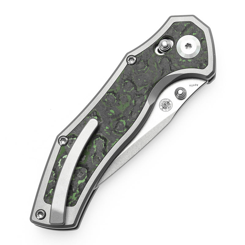 KANSEPT Apollo Cross Bar Lock Stonewashed Titanium and Jungle Wear Fatcarbon Handle (3.11“ CPM S35VN Blade) with War Blades Design-K2107V1