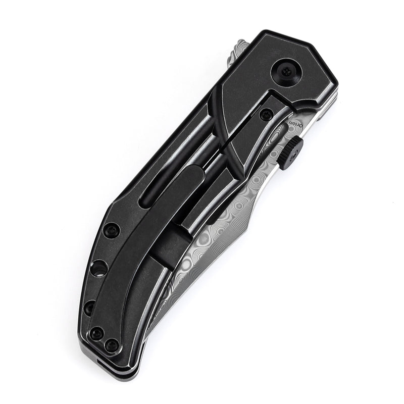 KANSEPT Orion Limited-version KANSEPT Orion Flipper Blackwash Titanium Handle (3.07''Damascus Blade) JB Stout Design -K1089A3