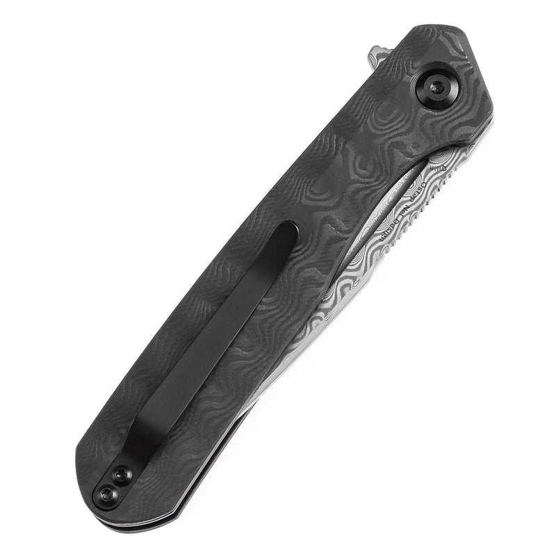 KANSEPT Qilin Flipper Black Rose Carbon Fiber Handle (3.43''Damascus Blade Ostap Hel Design -K1047A2