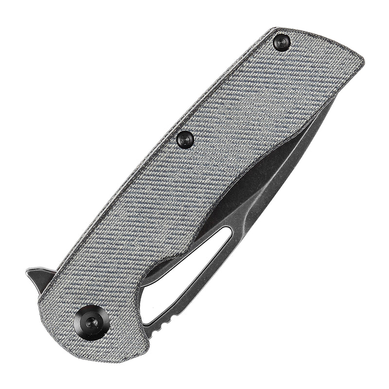 KANSEPT Kryo Thumb Hole/Flipper Knife Denim Micarta Handle (3.58"12C28N Blade) Kim Ning Design-T1001M1