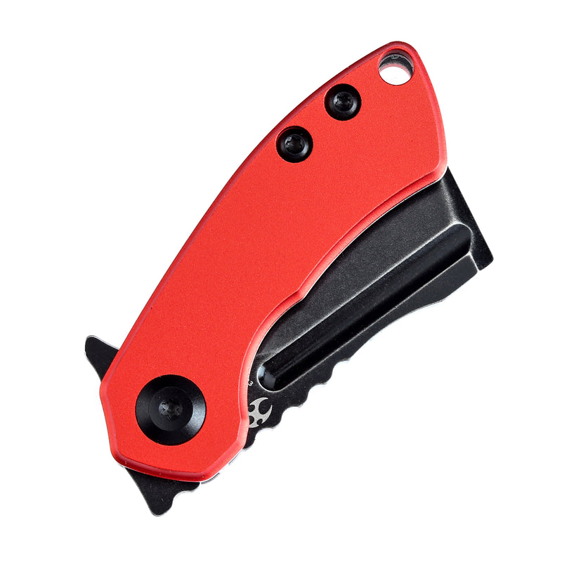 KANSEPT Mini Korvid  Flipper Knife Red Anodized Aluminum Handle (1.45'' Stonewashed 154CM Blade) Koch Tools Design-T3030P3
