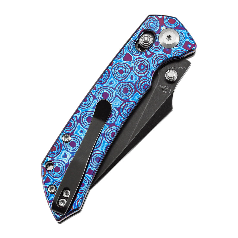 KANSEPT Fenrir Crossbar Lock Knife Timascus Handle (3.48'' CPM S35VN Blade) Greg Schob Design - K1034V6