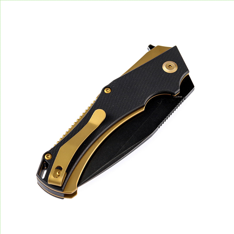 Hellx T1008A7 Black TiCn Coated and Stonewashed  D2 Blade Black G10+ Bronzed Anodized Stainless Steel Handle with  Mikkel Willumsen Design