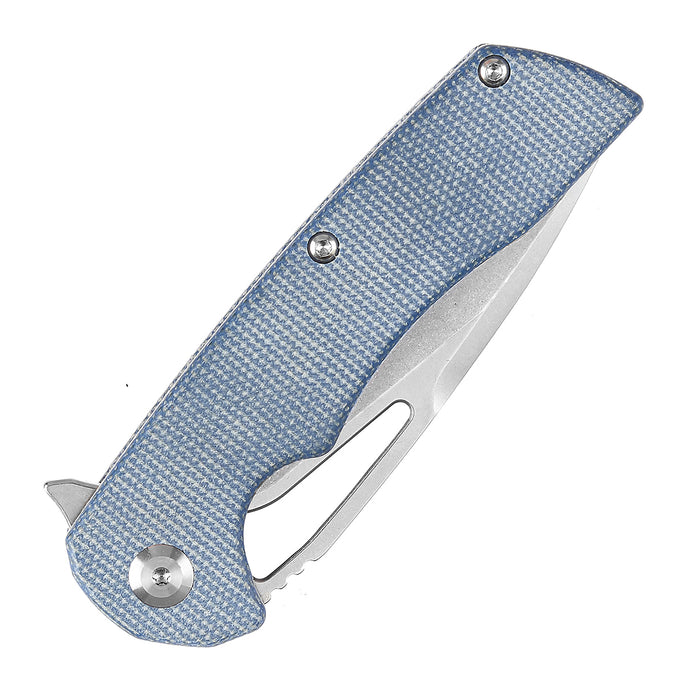 KANSEPT Kryo Thumb Hole/Flipper Knife Blue Micarta Handle (3.58"12C28N Blade) Kim Ning Design-T1001M3