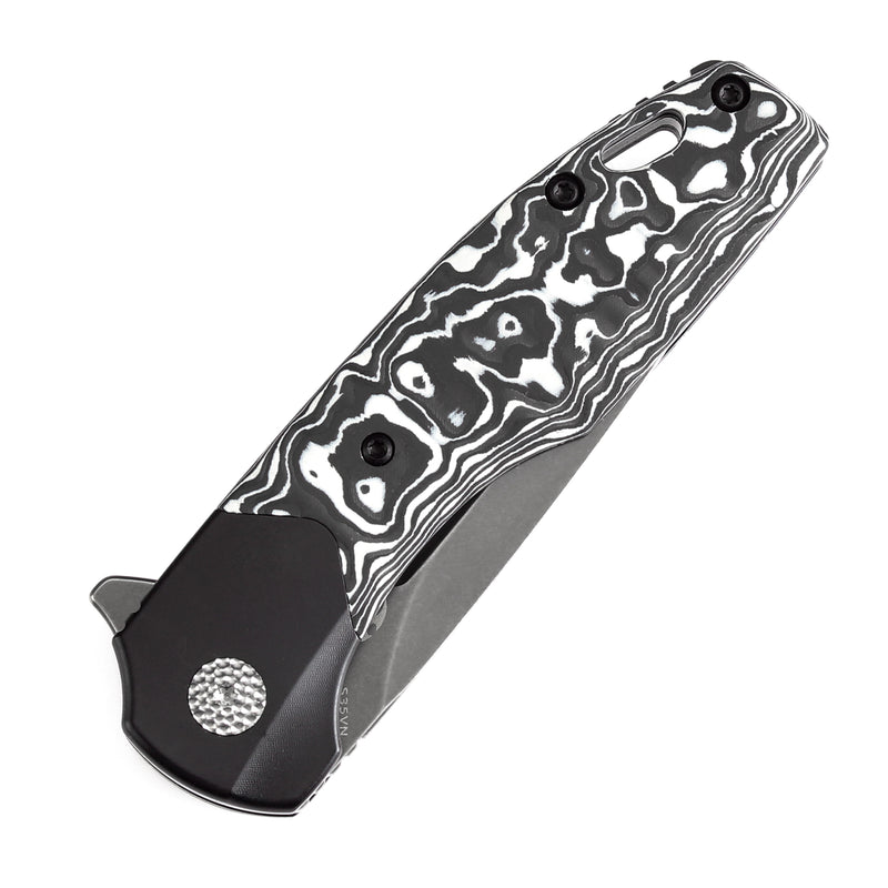 KANSEPT Cassowary Flipper Black Anodized Titanium and Black White Nebula Carbon Fiber Handle (2.9''CPM S35VN Blade ) Koch Tools Design -K2065B2