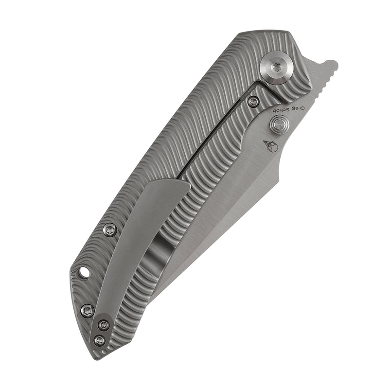 【Preorder】Ship by Dec.20th-KANSEPT Fenrir Frame Lock Beadblasted Titanium with Micro Milled Water Ripple Texture Handle (3.48'' CPM S35VN Blade) Sparrow Knife Designed- K1034C1