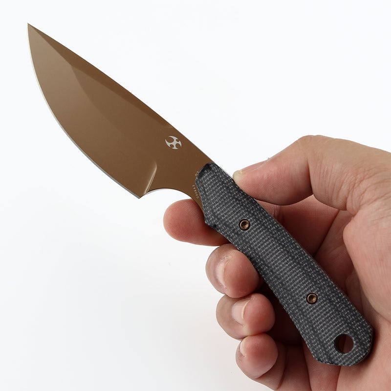 KANSEPT Flank Fixed Blade Black Micarta Handle (3.69'' Rose Gold Coated  D2 Blade) TuffKnives Designed- G006A3