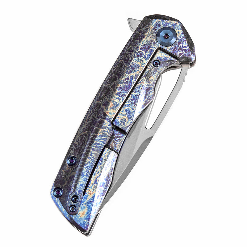 KANSEPT KRYO Thumb Hole Titanium with Lightning Strike Finish Handle (3.58" CPM S35VN Blade) Kim Ning Design-K1001A11