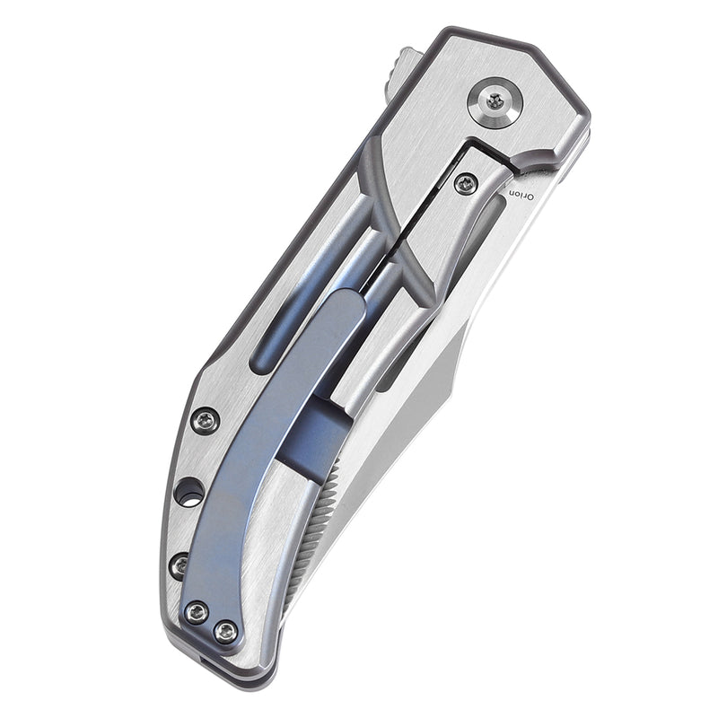 KANSEPT Orion Limited Version Flipper Blue Anodized and Machine Satin Titanium Handle (3.07''CPM S35VN with CNC Milling Blade) JB Stout Design -K1089B1