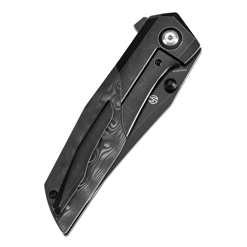 KANSEPT Deadite Thumb Stub Blackwash Titanium with Rose Pattern Carbon Fiber Handle (3.52''CPM S35VN Blade ) Tuffknives Designed - K1081A6