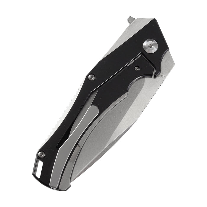 KANSEPT Hellx Flipper Knife Black Coating + Plian Titanium Handle (3.60" D2  Blade)Mikkel Willumsen Design -K1008A1