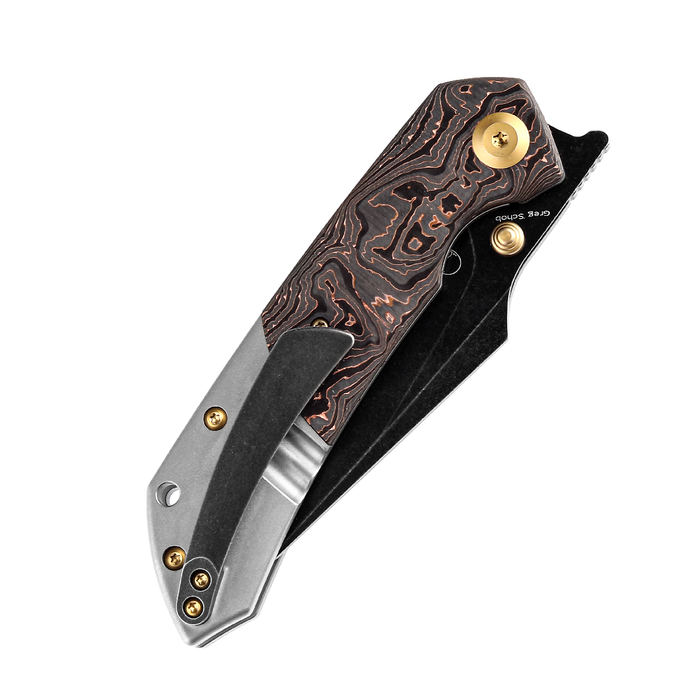 KANSEPT Fenrir Flipper/Thumb Hole Knife  Copper Carbon Fiber + Titanium Handle (3.48'' CPM-S35VN Blade) Greg Schob Design-K1034A9