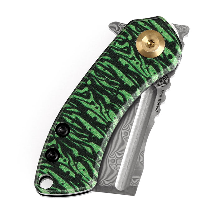 KANSEPT Mini Korvid Flipper Knife Jade G10 with Watermelon Peel Print Handle (1.45'' Damascus Blade) Koch Tools Design-K3030A12