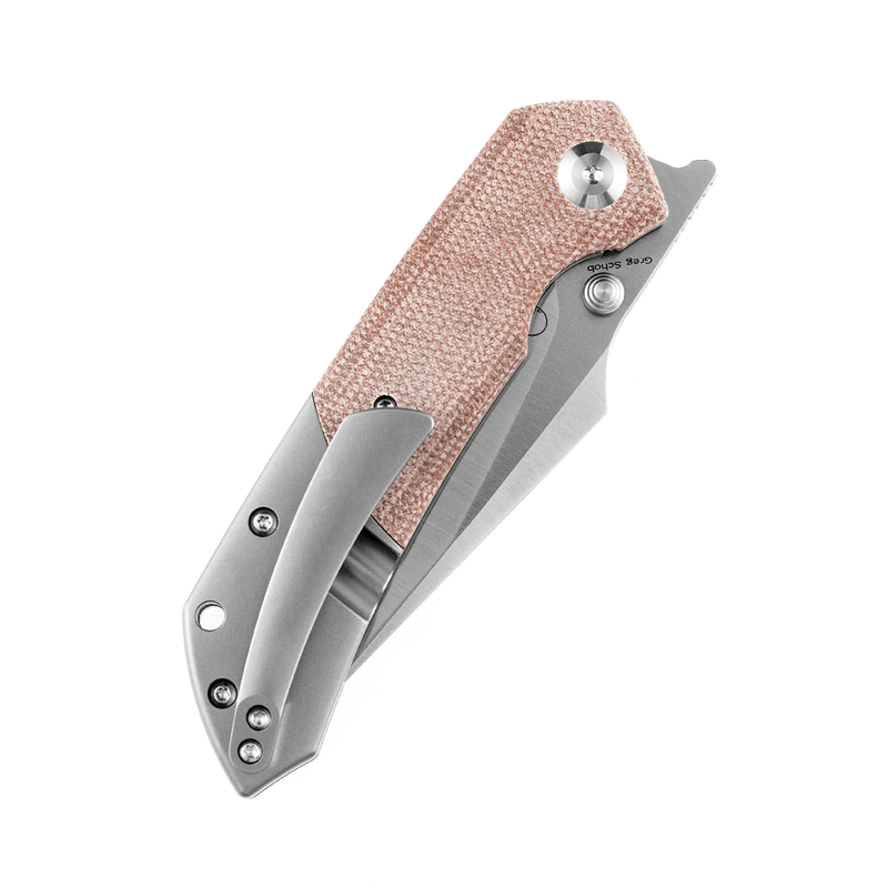 KANSEPT Fenrir Front Flipper/Thumb Stud Knife Brown Micarta + Titanium Handle (3.48'' CPM-S35VN Blade) Greg Schob Design-K1034A6