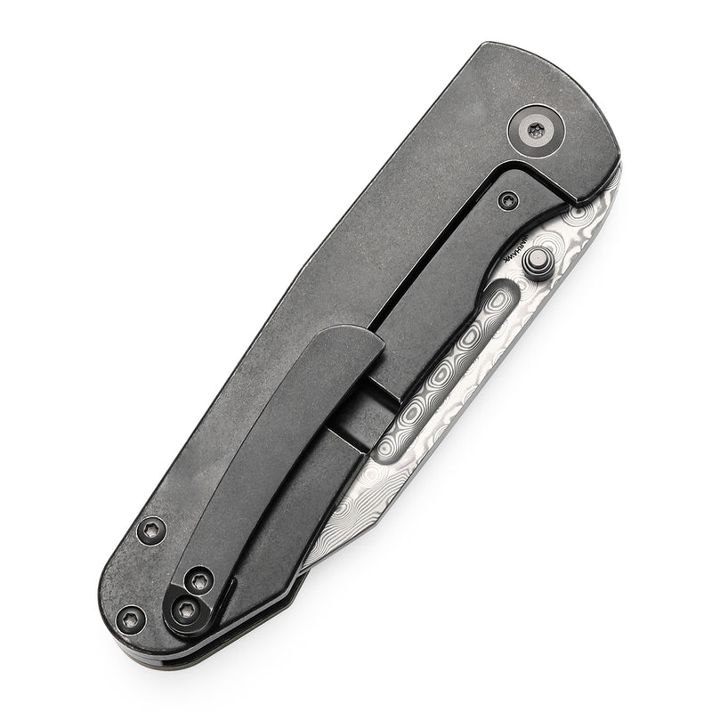 KANSEPT Superhawk Thumb Stub Knife Blackwash Titanium & Green Carbon Fiber Handle(3.89''Damascus Blade) Warhawk Knives Design-K1084B3