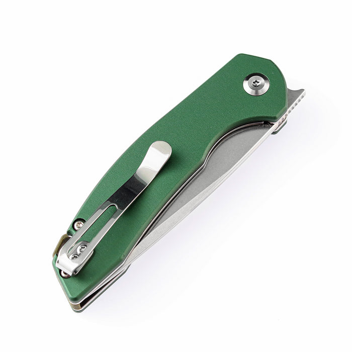 KANSEPT Mini Accipiter Front Flipper Knife Green Aluminum Handle (2.9" 154CM Blade) Kim Ning Design-T2007A4