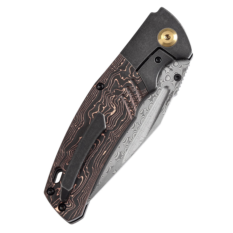 KANSEPT Hinterland Thumb Stub Blackwash Titanium and Copper Carbon Fiber Handle (3.58"Damascus Blade) Morgan Koens Design-K1057A3