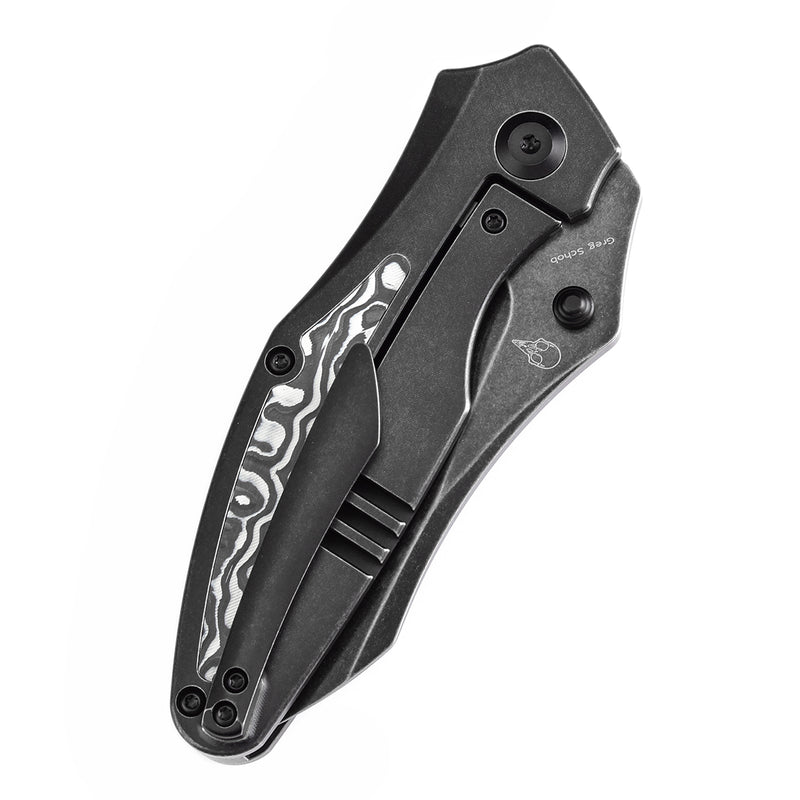 KANSEPT Baba Yaga Thumb Studs Blackwash Ti and Black White Nebula Carbon Fiber Inlay Handle (3.06''CPM 20CV Blade ) Sparrow Knife Design -K1074A3
