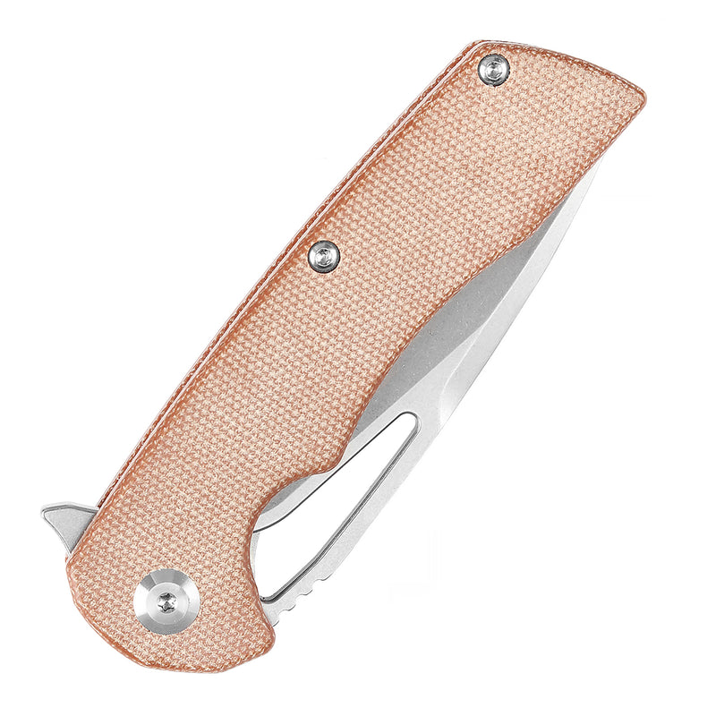 KANSEPT Kryo Thumb Hole/Flipper Knife Brown Micarta Handle (3.58"12C28N Blade) Kim Ning Design-T1001M4