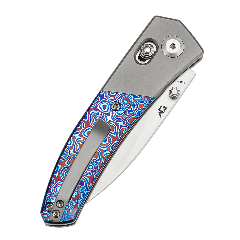 KANSEPT Dako Cross Bar Lock Stonewashed Titanium with Timascus Handle (3.19" CPM S35VN Blade) with Eddy M Design-K1101V5