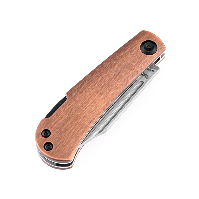 KANSEPT Wedge Back Lock Knife Red Copper Handle (2.9'' Damascus Blade) Nick Swan Design-K2026BC1