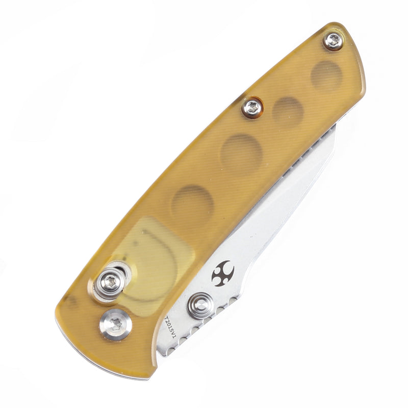 KANSEPT Little Main Street Cross Bar Lock Yellow PEI Handle (2.26'' Stonewashed 154CM Blade) Dirk Pinkerton Design T2015V1