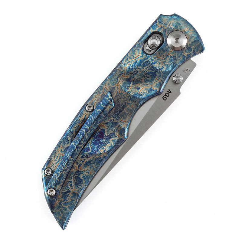 KANSEPT SIF Crossbar Lock Titanium with Dimples and Lightning Strike Finish Handle (3.76" CPM S35VN Blade) AGO Knives Designed- K1100V2