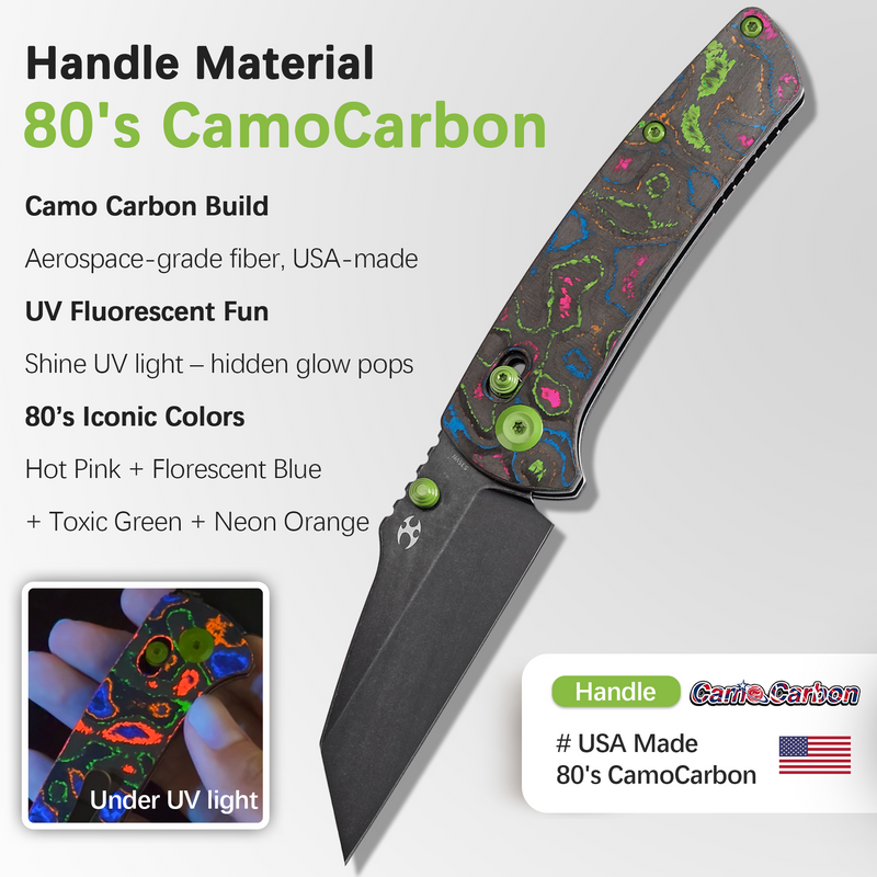 KANSEPT Main Street Thumb Studs/Crossbar Lock Knife 80S Camo Carbon Fiber Handle(3.36''CPM S35VN Blade) Dirk Pinkerton Design-K1015M3