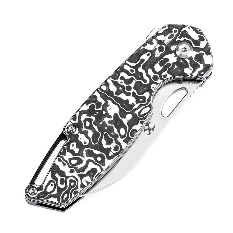 KANSEPT Model 6 Left-handed Flipper/Thumb Hole Knife Black White Carbon Fiber Handle (3.1'' CPM 20CV Blade) -K1022L2