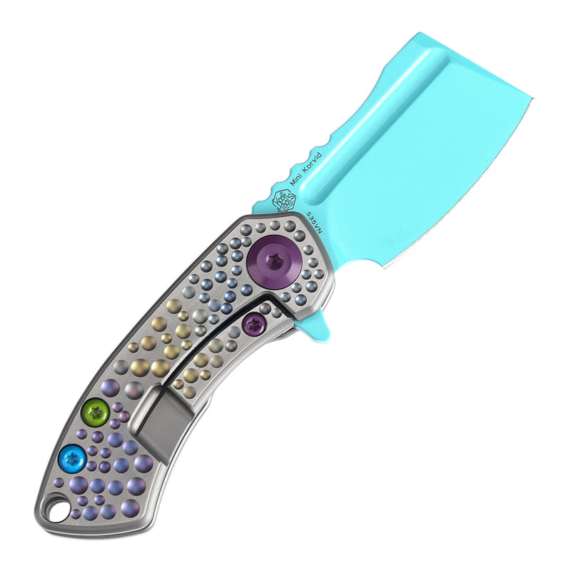 KANSEPT Mini Korvid Flipper knife Gradient Titanium Handle With Dimples Handle (1.45'' Light Blue Coating CPM S35VN Blade ) Koch Tools Design-K3030A10