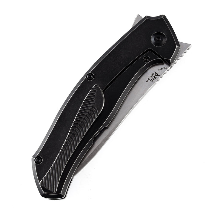 KANSEPT On Pending- Havørn Flipper Knife Rose Pattern Carbon Fiber Handle (4.01''CPM S35VN Blade ) Djinn Design -K1069A1