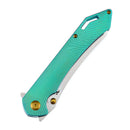 KANSEPT Colibri Tech Flipper/Thumb Hole Knife Green Anodized Titanium Handle (4.34'' CPM-S35VN Blade) Kmaxrom Design -K1060A3