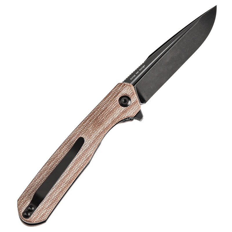 KANSEPT Qilin FlipperBrown Micarta Handle (3.43''Blackwash 154CM Blade) Ostap Hel Design -T1047A3