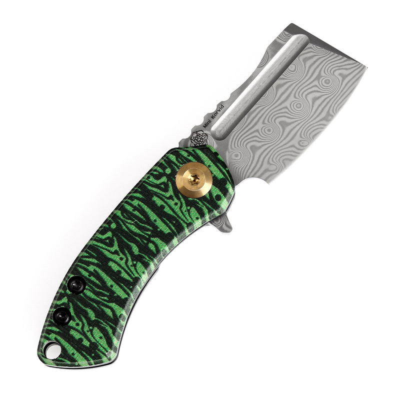 KANSEPT Mini Korvid Flipper Knife Jade G10 with Watermelon Peel Print Handle (1.45'' Damascus Blade) Koch Tools Design-K3030A12