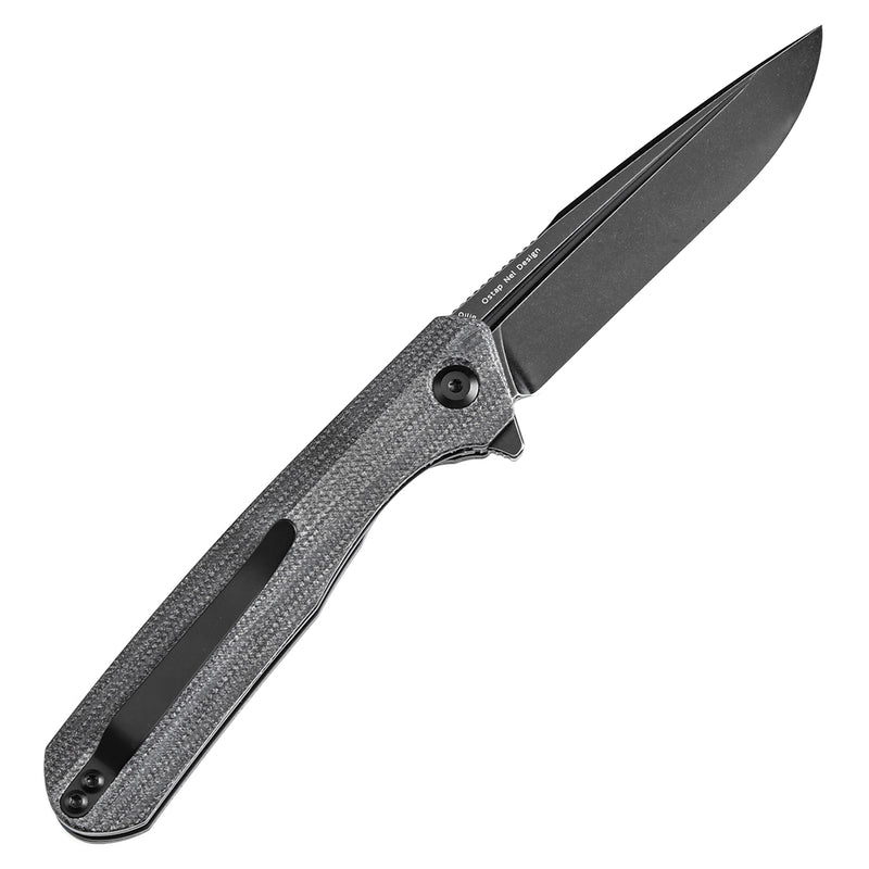 KANSEPT Qilin Flipper Black Micarta Handle (3.43''Blackwash 154CM Blade Ostap Hel Design -T1047A1