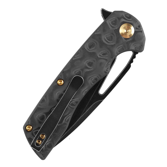 KANSEPT Kryo Thumb Hole/Flipper Knife Black Rose Pattern Carbon Fiber Handle (3.58"CPM S35VN Blade) Kim Ning Design-K1001M1
