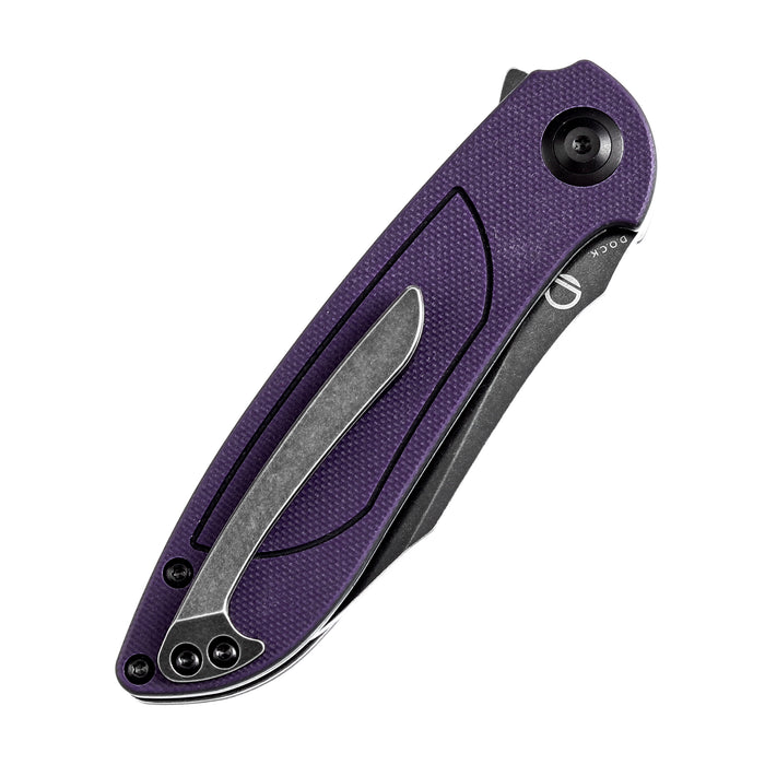 Tenable Prometheus Folding Knife Purple and Black G10 Handle(3.29'' Blackwash 14C28N Blade)D.O.C.K. Design-T1040A4