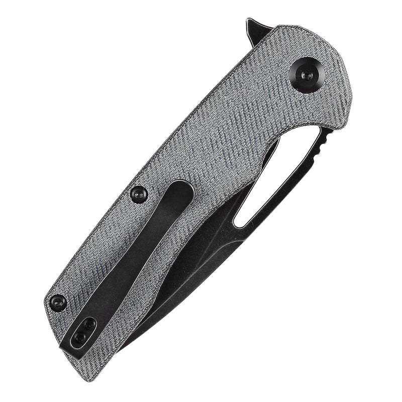 KANSEPT Kryo Thumb Hole/Flipper Knife Denim Micarta Handle (3.58"12C28N Blade) Kim Ning Design-T1001M1