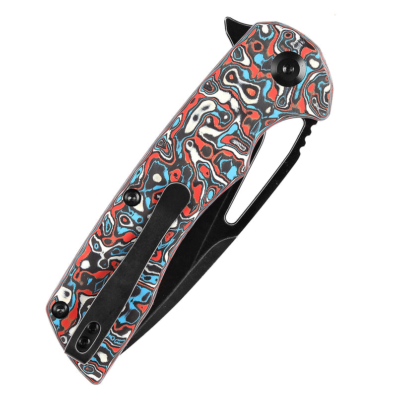 KANSEPT Kryo Thumb Hole/Flipper Knife Red Blue White Nebula Carbon Fiber Handle (3.58"CPM S35VN Blade) Kim Ning Design-K1001M3