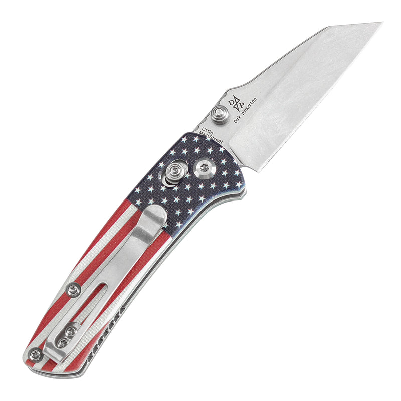 KANSEPT Little Main Street Cross Bar Lock Jade G10 with American Flag Handle (2.26'' Stonewashed 154CM Blade) Dirk Pinkerton Design T2015V6