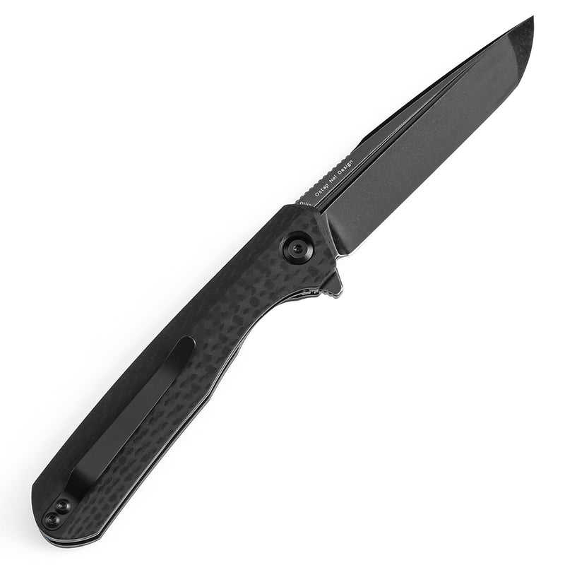 KANSEPT Qilin Flipper Black Carbon Fiber & G10 Handle (3.43''Blackwash 154CM Blade) Ostap Hel Design -T1047T1