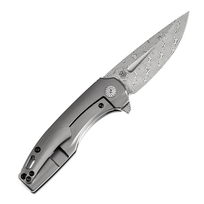KANSEPT Cassowary Flipper Knife Grey Anodized Titanium Handle (2.9'' Damascus Blade) Koch Tools -K2065A4