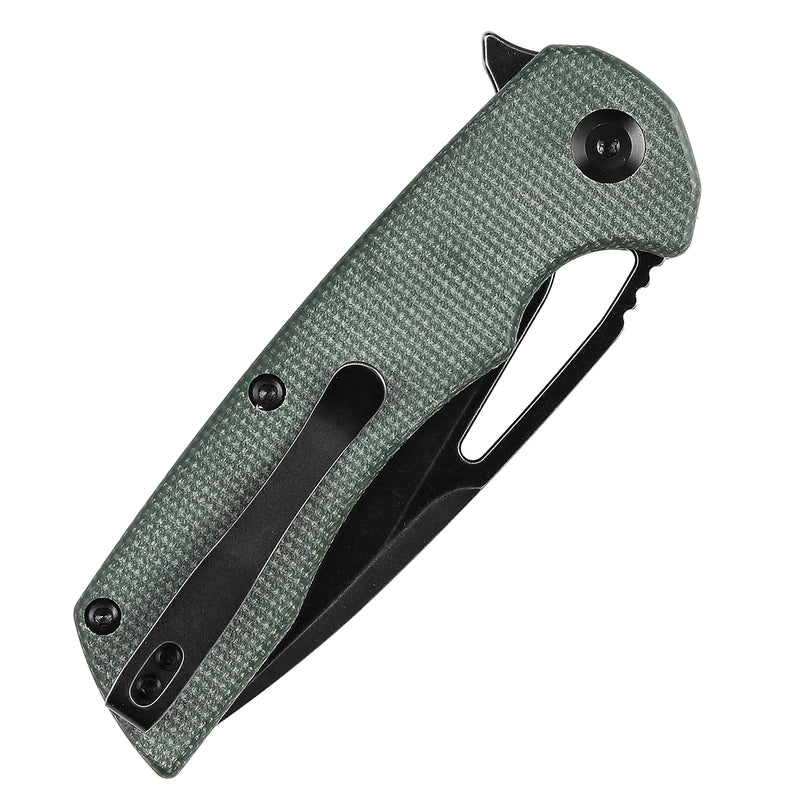 KANSEPT Kryo Thumb Hole/Flipper Knife Green Micarta Handle (3.58"12C28N Blade) Kim Ning Design-T1001M2