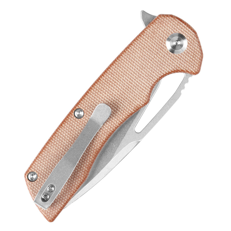 KANSEPT Kryo Thumb Hole/Flipper Knife Brown Micarta Handle (3.58"12C28N Blade) Kim Ning Design-T1001M4