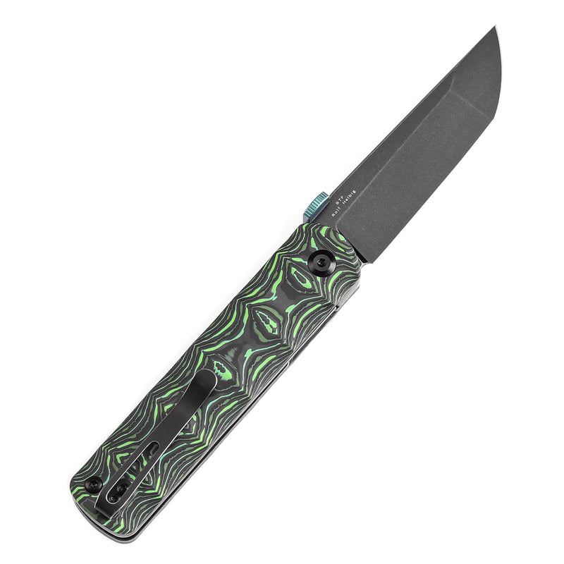 KANSEPT BTF Thumb Disc Knife Grass Green Carbon Fiber Handle (3.24'' CPM-S35VN Blade)Rolf  Helbig-K1064A2