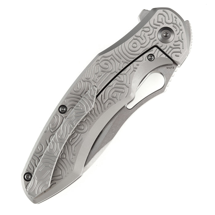KANSEPT On Pending-Echis Thumb Hole\Flipper Knife Beadblasted and Satin Titanium Handle (3.93''CPM S35VN Blade ) Djinn Design -K1071A1