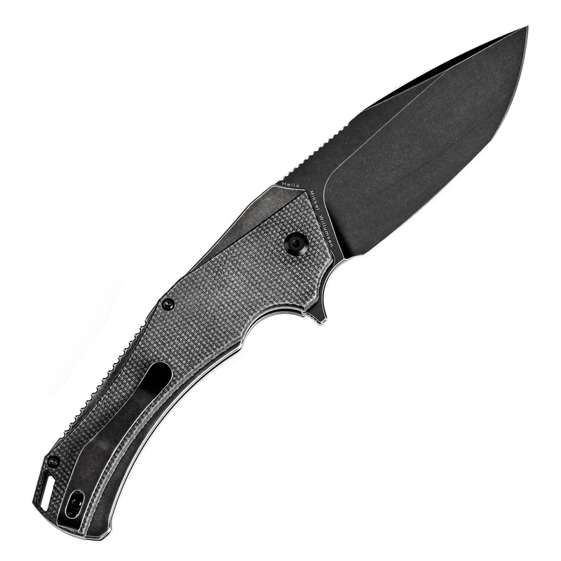KANSEPT Hellx Button Lock Black Micarta Handle (3.6''D2 Blade ) Mikkel Willumsen Design - T1008F4