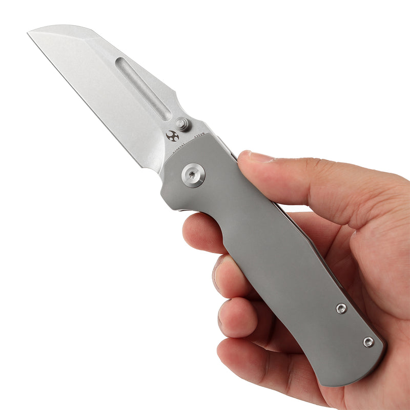 KANSEPT Dreadnaught Thumb Stubs Stonewashed Titanium Handle (3.49''CPM S35VN Blade ) Daniel Sparhawk Design -K1082A1